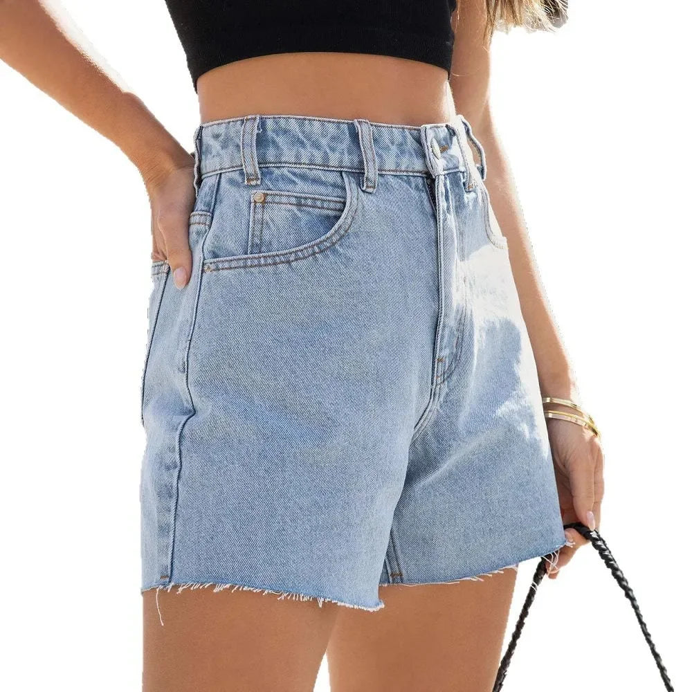 Shorts en jean taille haute à jambes larges pour femmes