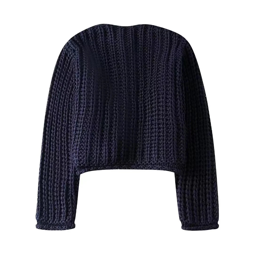 Cardigan à manches et col rond pour femmes