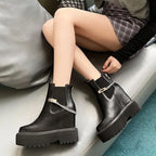 Bottine compensées en cuir véritable pour femmes