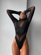 Body transparent à manches longues pour femmes