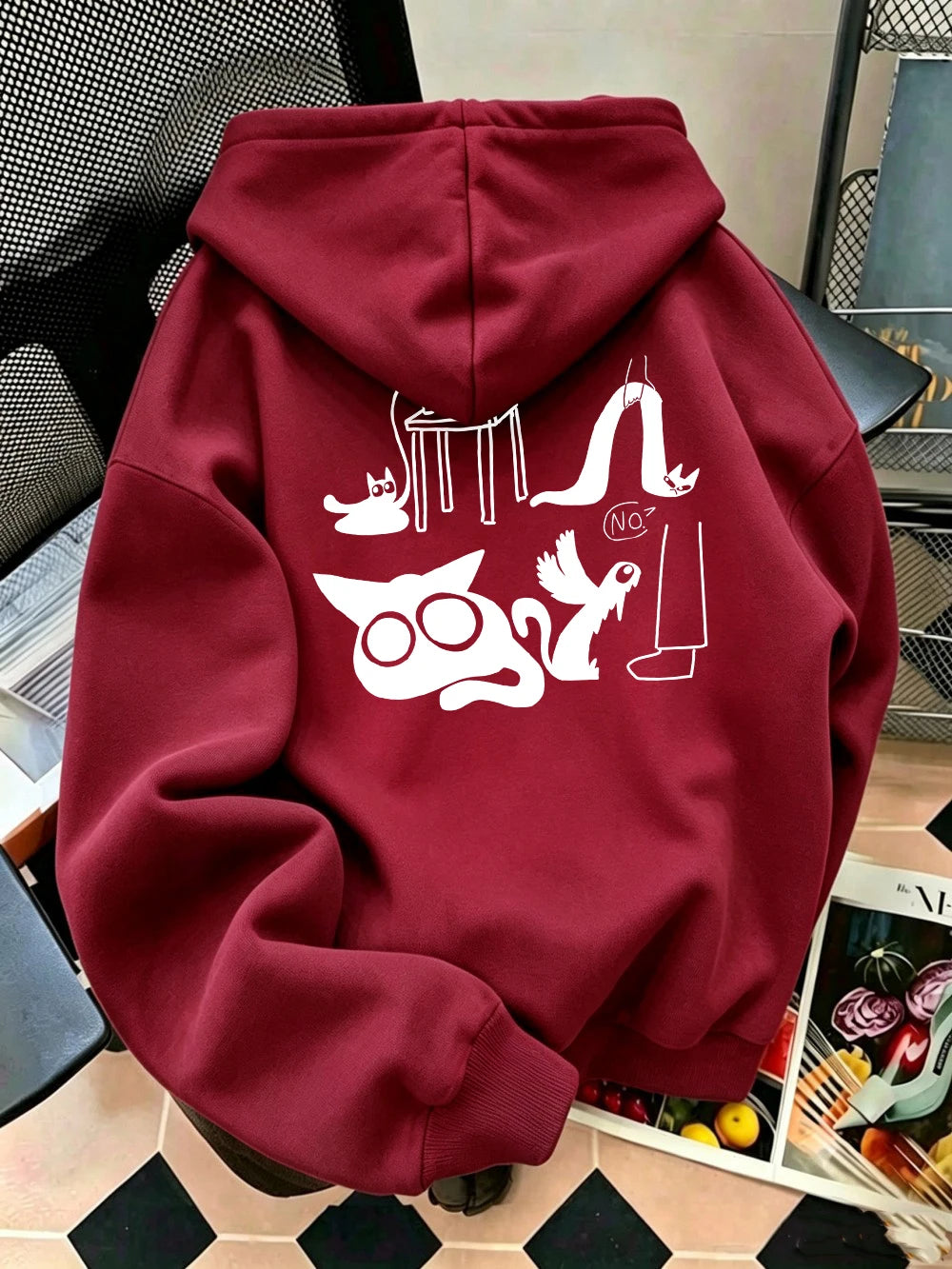 Sweat à capuche imprimé chat rigolo pour femmes