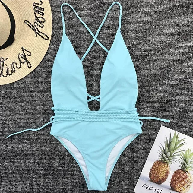 Maillot de bain une pièce à décolleté en v profond pour femmes