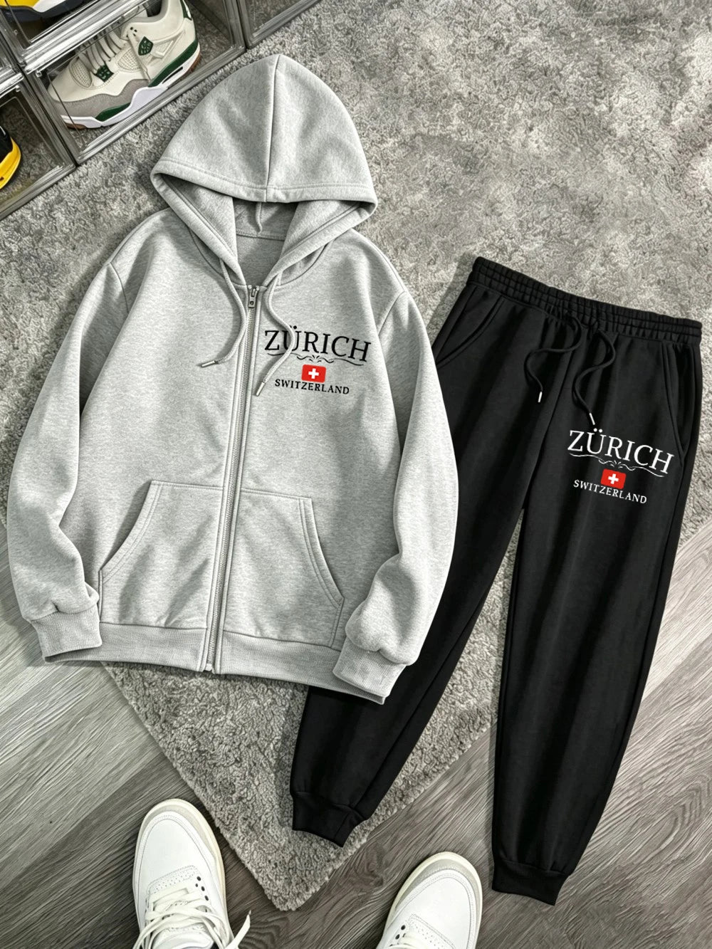 Ensemble 2 pièces sweat à capuche zippé et pantalon de jogging pour femmes