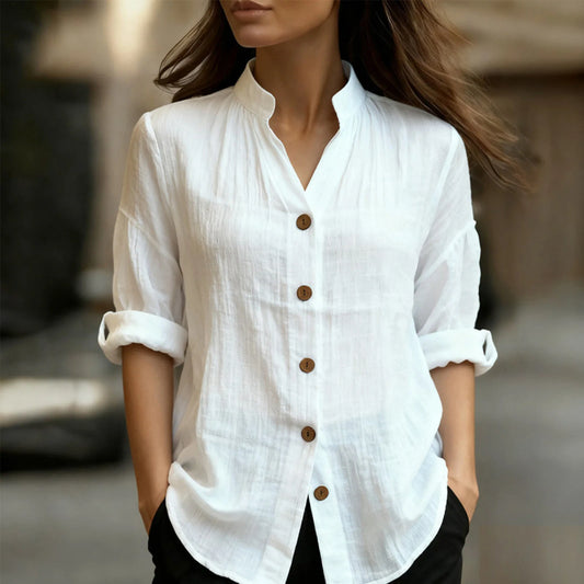 Chemisier Femme – Coton et Lin, Col Montant