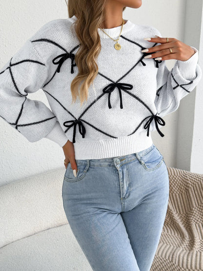 Pull Femme – Manches Lanterne et Nœud à la Taille