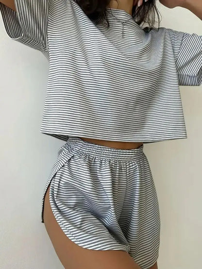 Pyjama Court Rayé Femme – Ensemble 2 Pièces d’Été