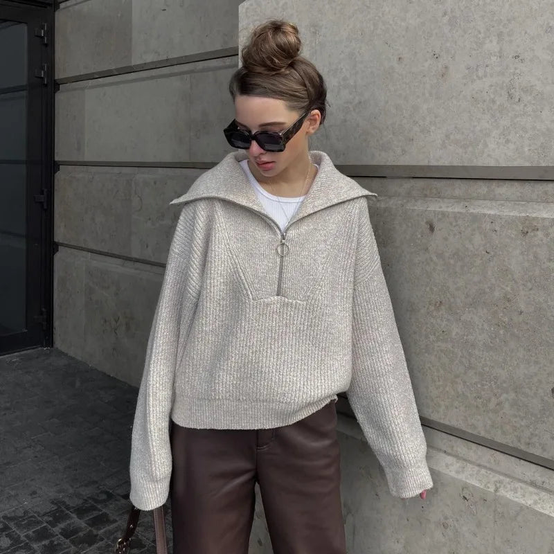 Pull ample en tricot à manches longues pour femmes