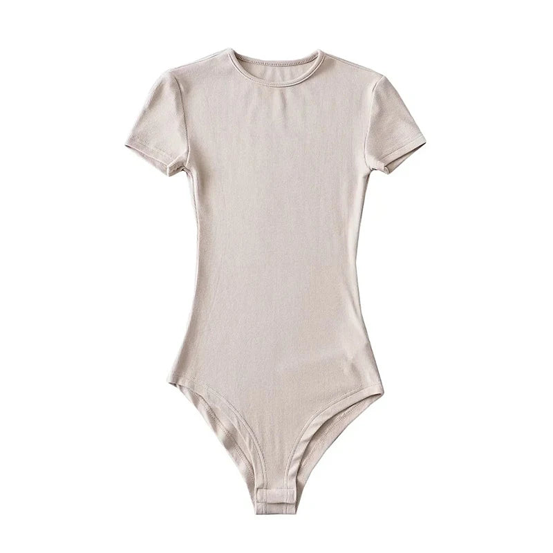 Body d'été sexy à manches courtes et col rond pour femmes