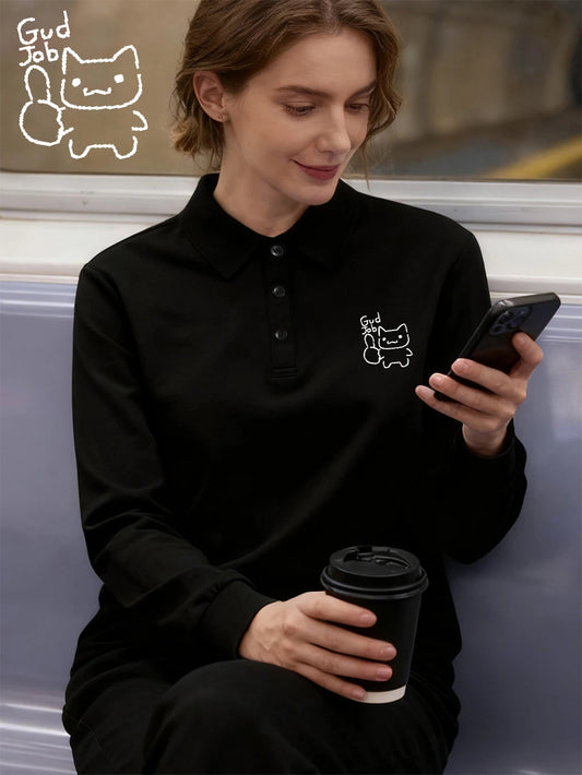 Polo Femme – Imprimé Pixel Cat Good Job
