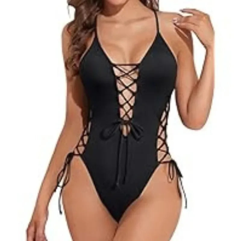 Maillots de bain une pièces col en V profond Push Up pour femmes