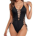 Maillots de bain une pièces col en V profond Push Up pour femmes