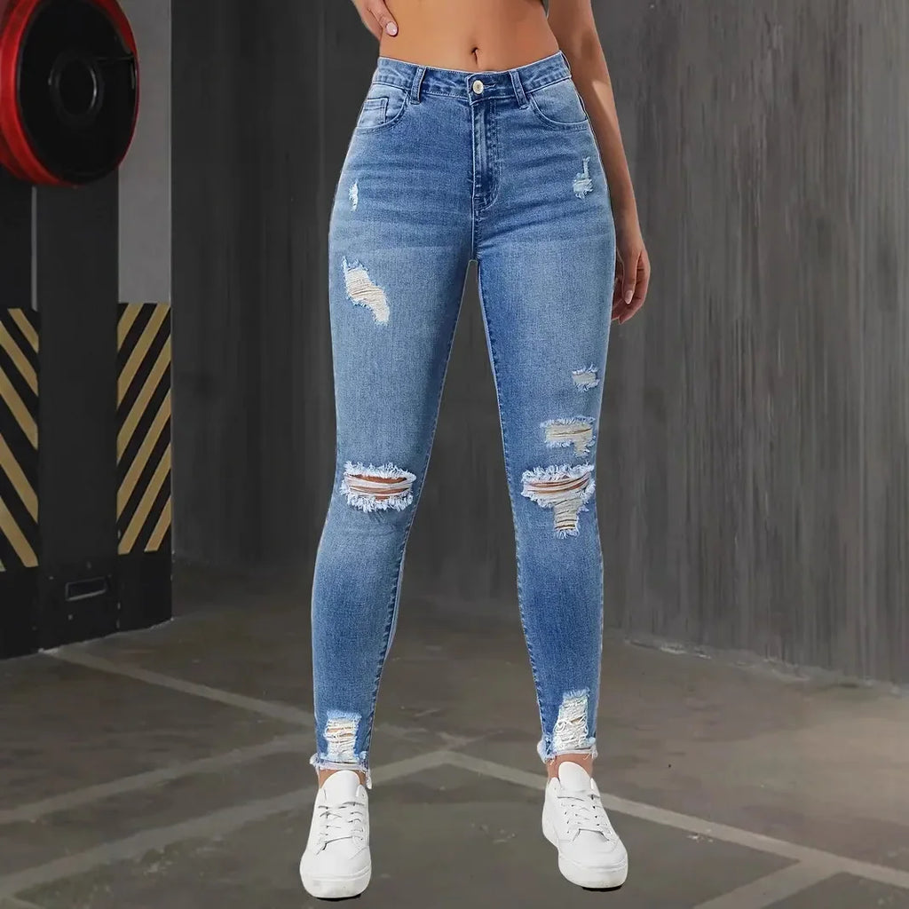 Jean Skinny déchiré taille haute pour femmes