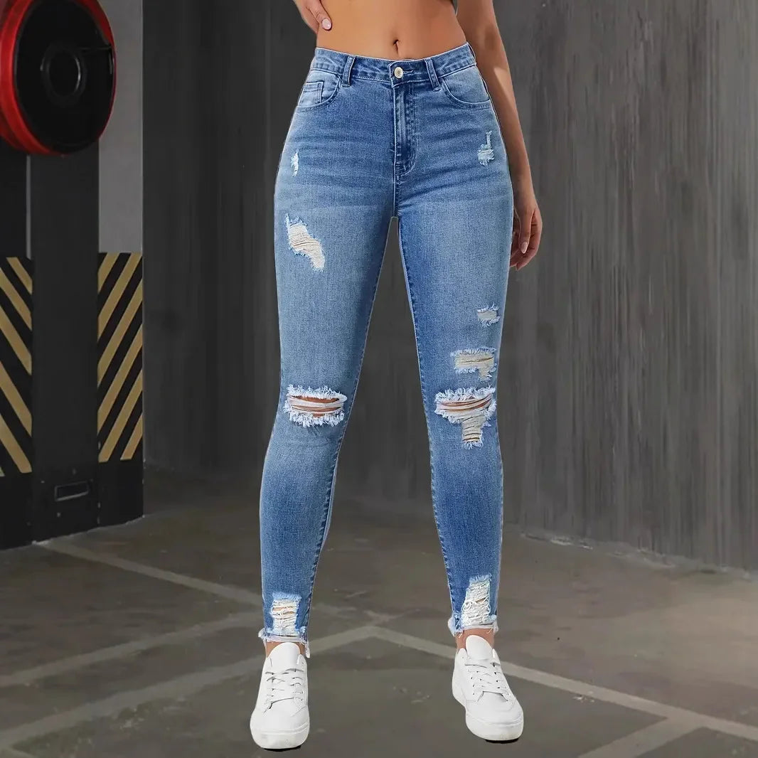 Jean Skinny déchiré taille haute pour femmes