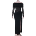 Robe longue moulante en maille transparente et froncée pour femmes