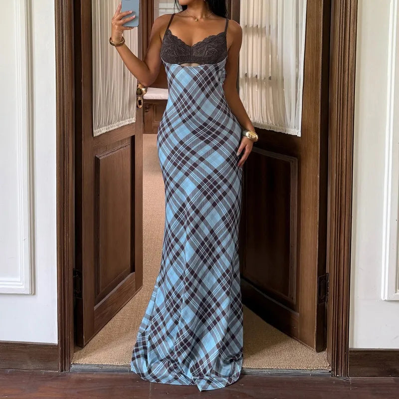Robe longue à carreaux sexy pour femmes