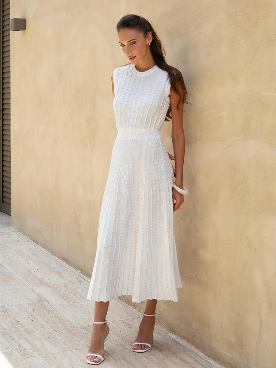 Robe maxi plissée en maille pour femmes