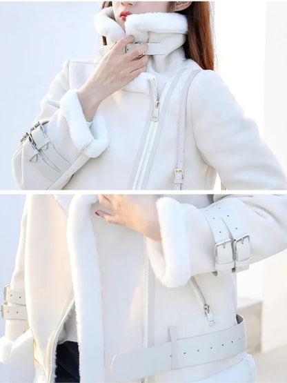 Veste courte femme effet peau de mouton vintage en simili cuir