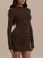 Robe moulante sexy à col semi-montant et manches longues pour femmes