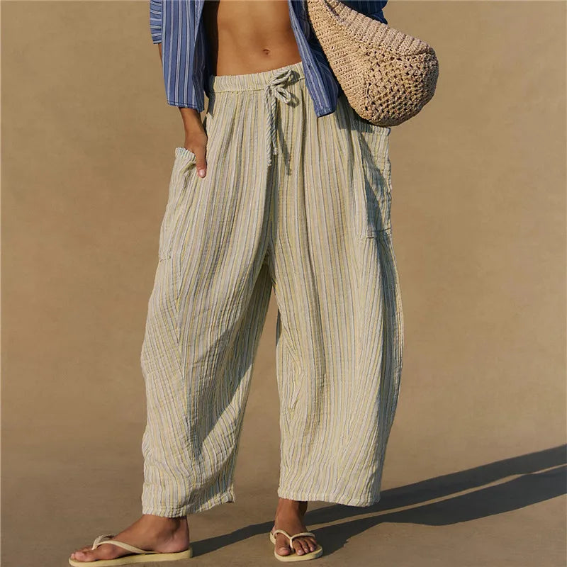 Pantalon ample à rayures style bohème pour femmes
