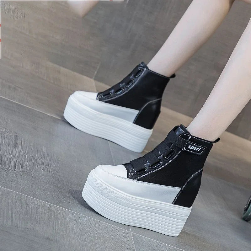 Bottines compensées en cuir PU pour femmes
