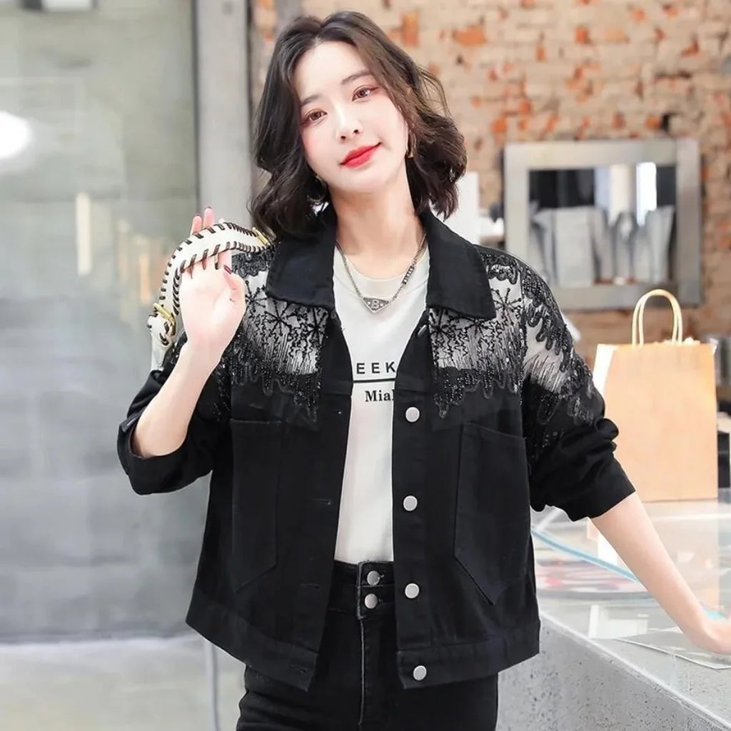 Veste en jean brodée de diamants pour femmes