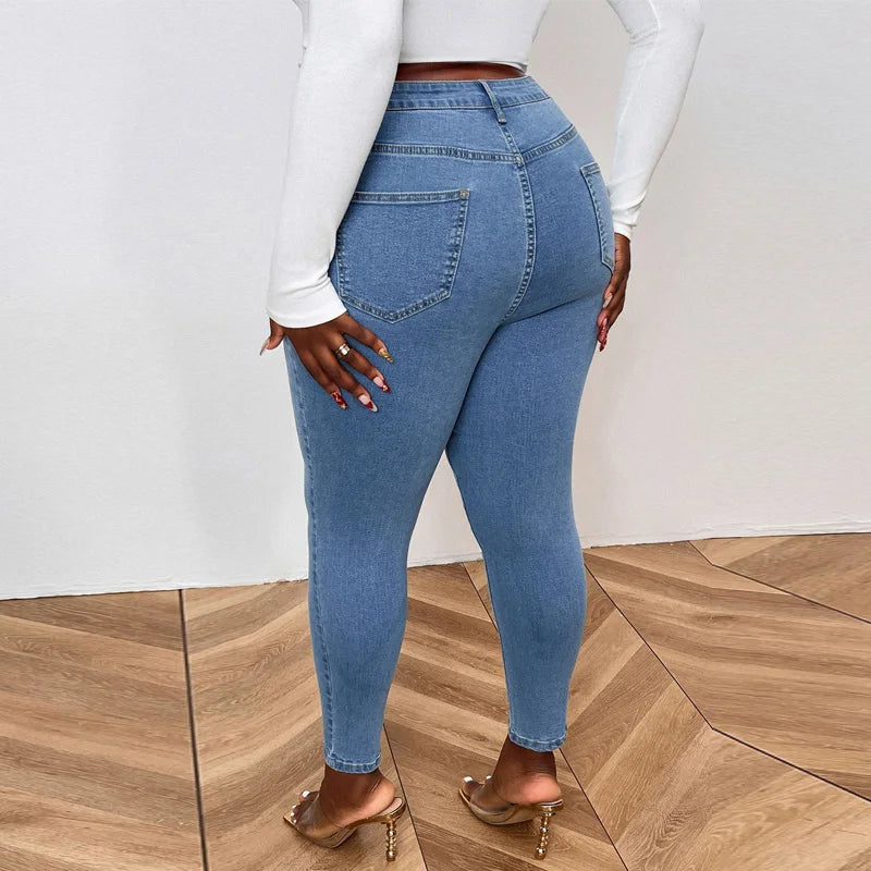 Jean skinny taille moyenne délavé rétro grande taille pour femme