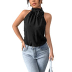 Body noir sans manches et col haut pour femmes