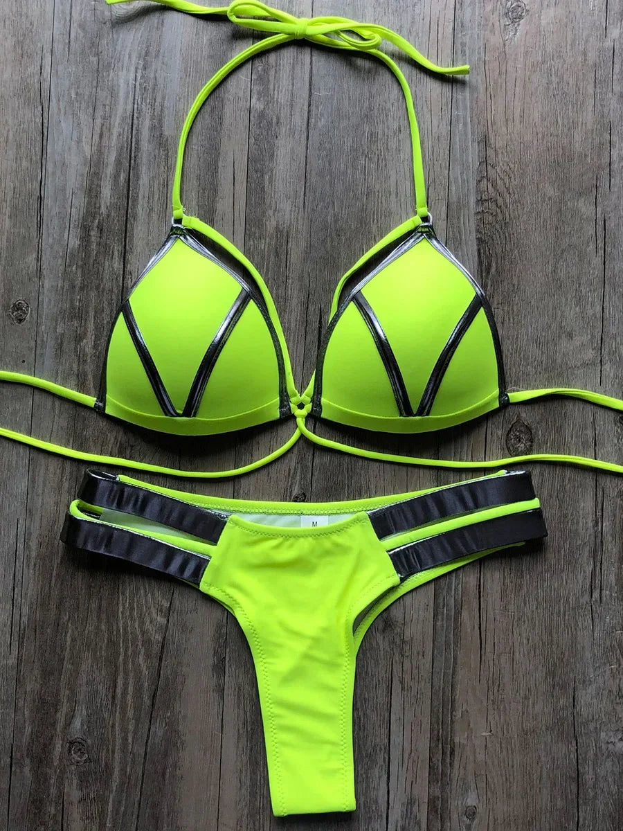 Maillot de bain deux pièces soutien-gorge push up et string pour femmes