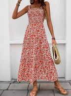 Robe d'été à imprimé Floral, avec col carré et cintré à la taille pour femmes