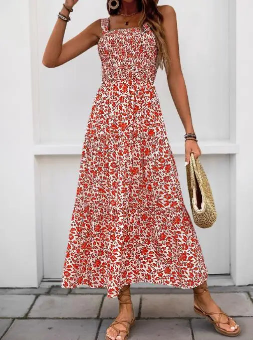 Robe d'été à imprimé Floral, avec col carré et cintré à la taille pour femmes