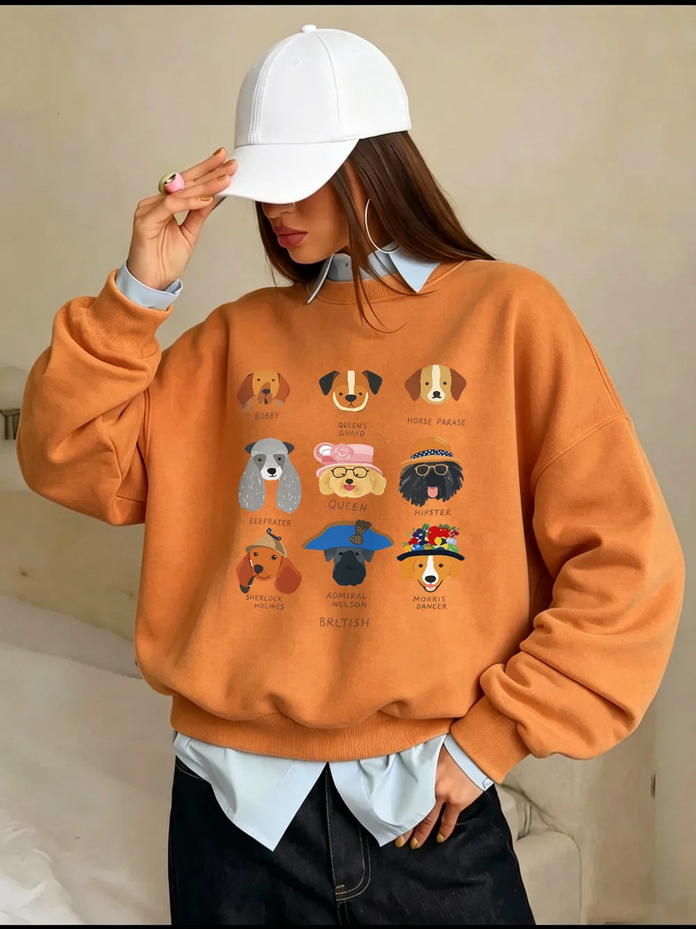 Sweat-shirt à capuche imprimé tête de chien pour femmes