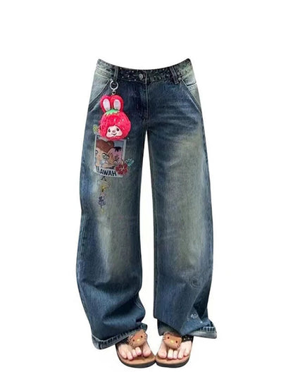 Jean Baggy Brodé Femme – Style Rétro Streetwear