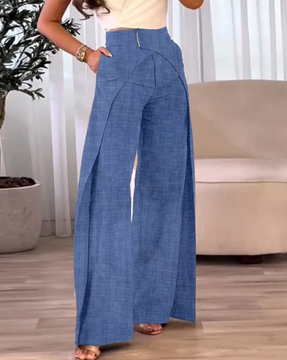 Pantalon large femme taille haute avec ceinture