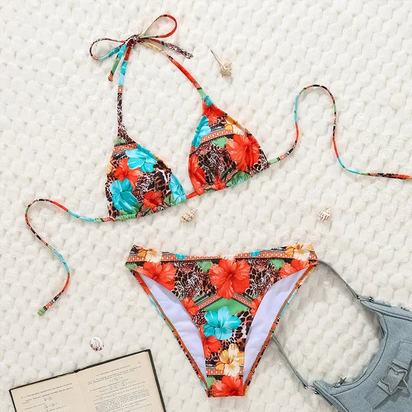 Maillot de bain deux pièces brésilien imprimé à pois noirs et blancs pour femmes