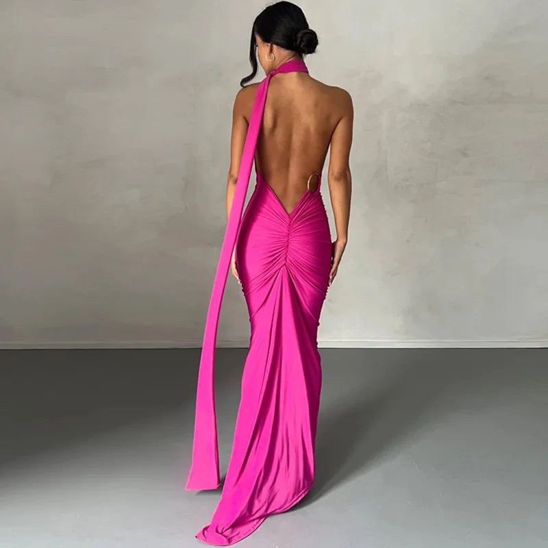 Robe longue sexy asymétrique à épaule unique pour femmes