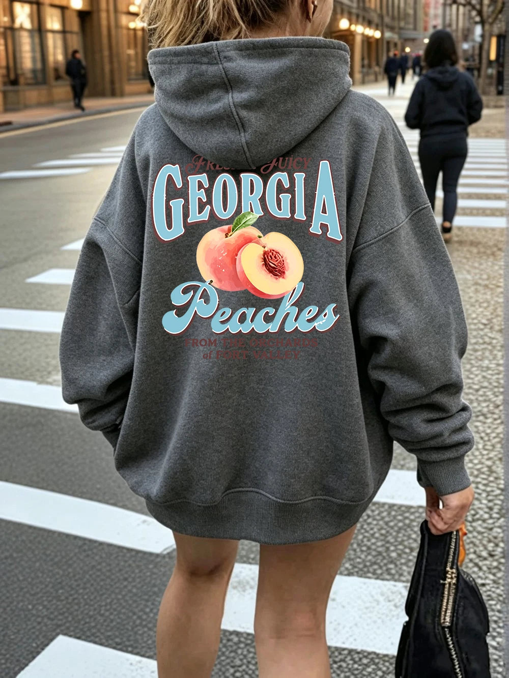 Sweat à capuche imprimé pêches fraîches et juteuses de Géorgie pour femmes
