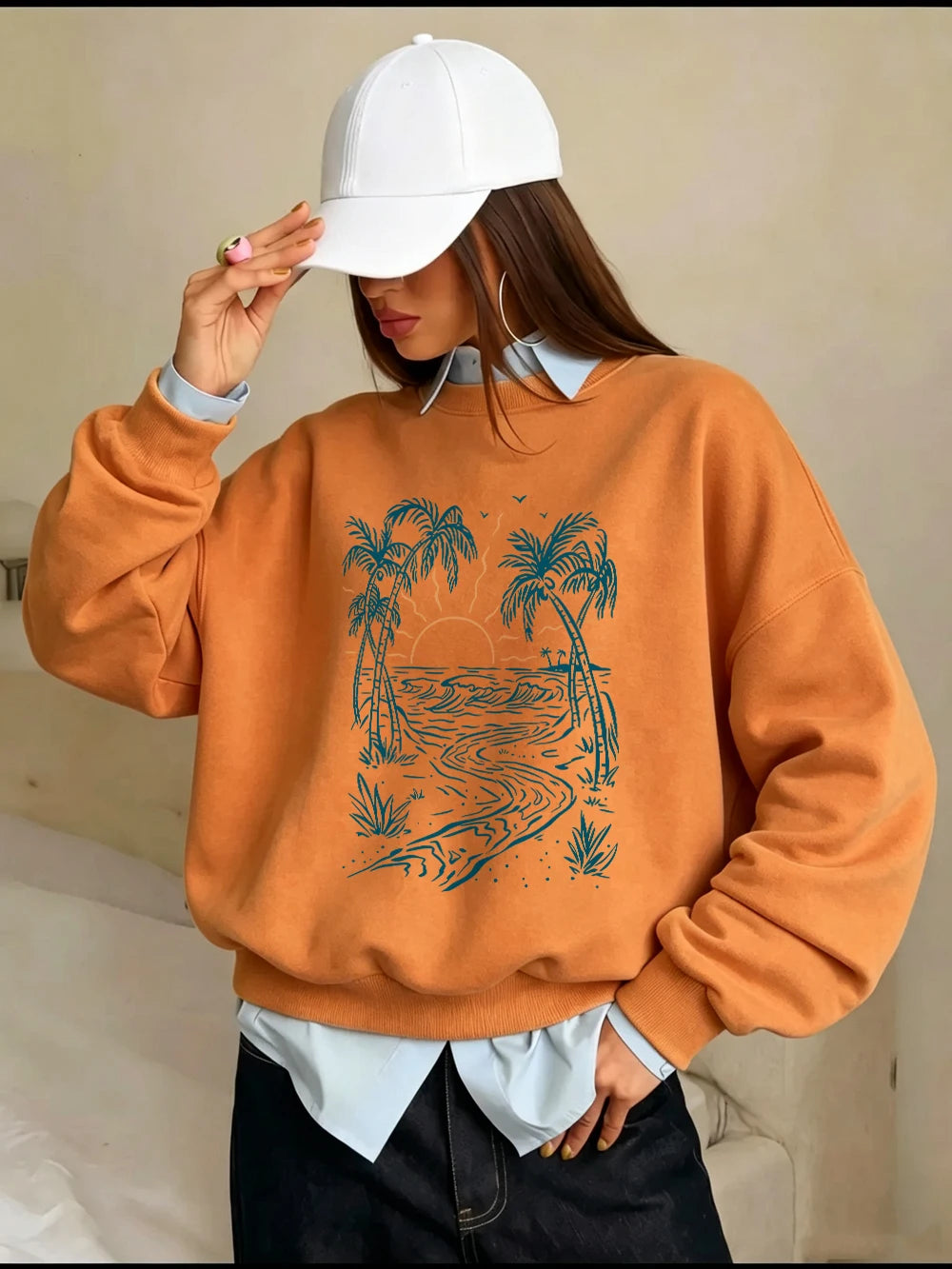 Sweat-shirts imprimés cocotiers et plage pour femmes