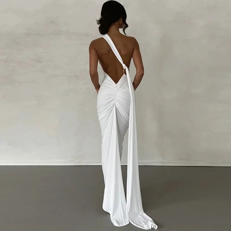 Robe longue sexy asymétrique à épaule unique pour femmes