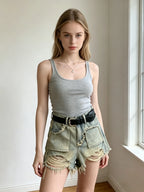 Short en jean déchiré bleu pour femmes