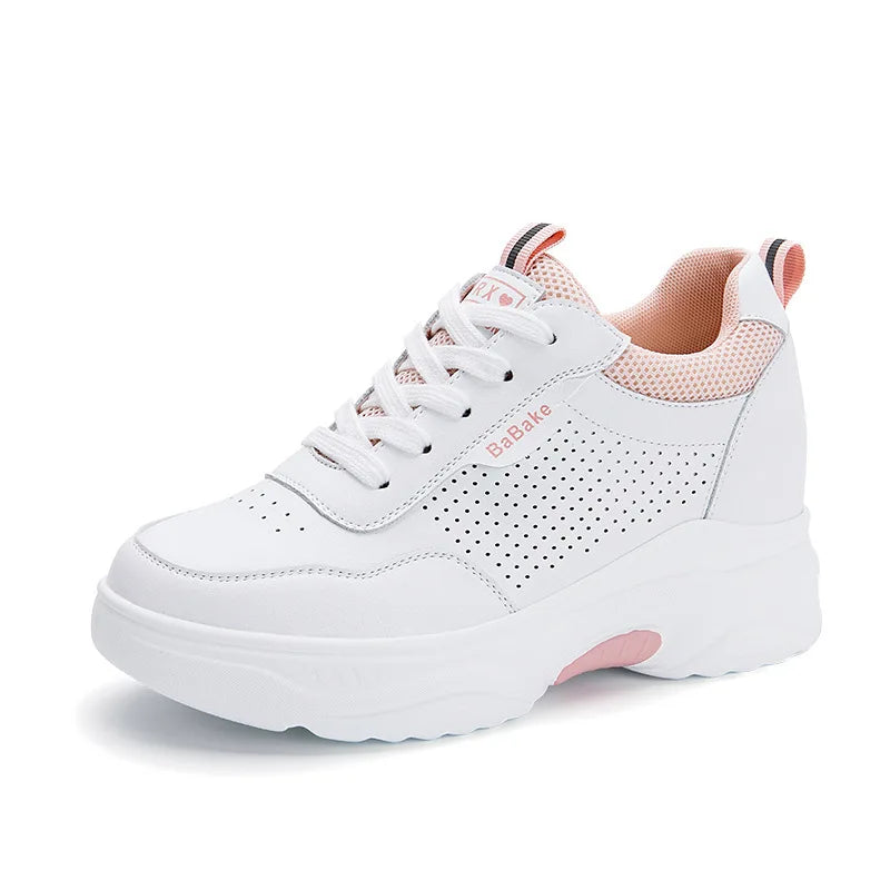 Baskets épaisses de 8cm en cuir véritable pour femmes