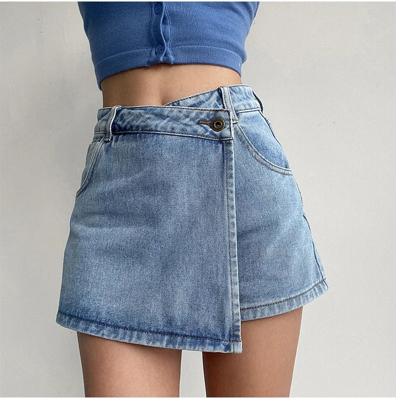 Jupe short en jean taille haute pour femmes