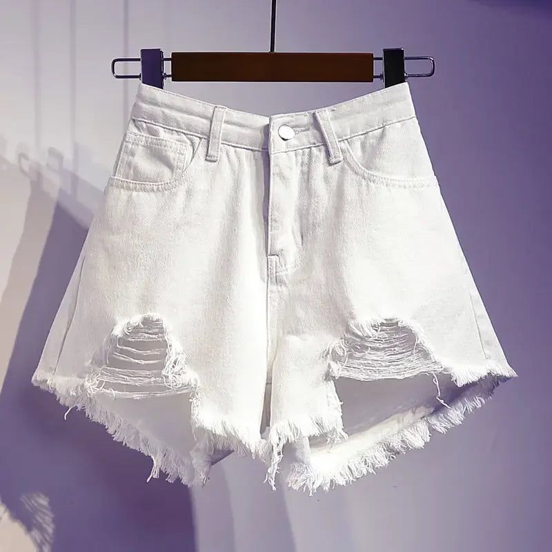 Short en Jean blanc taille haute pour femmes