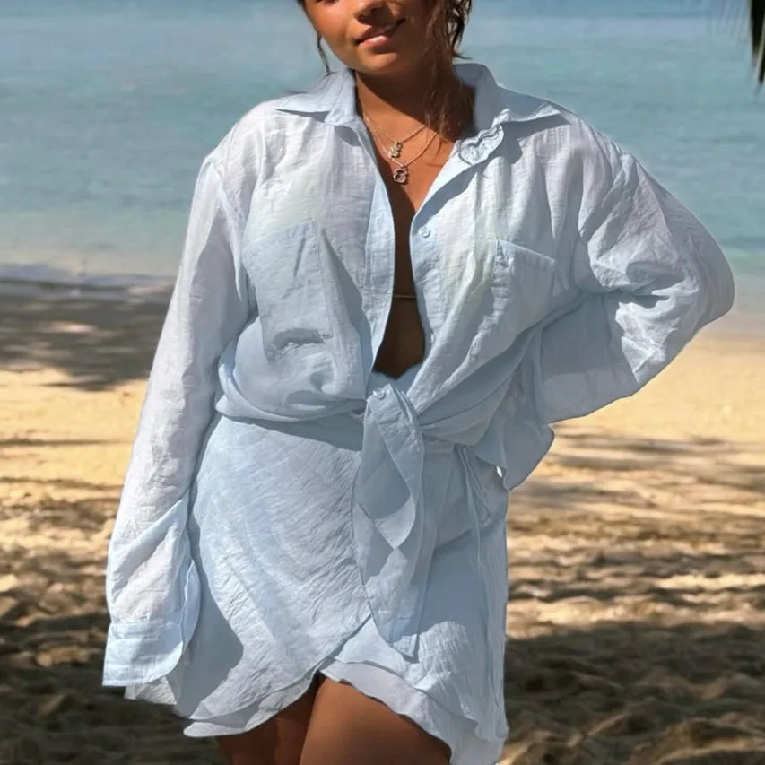 Ensemble 2 Pièces Femme – Chemise et Mini-Jupe à Volants
