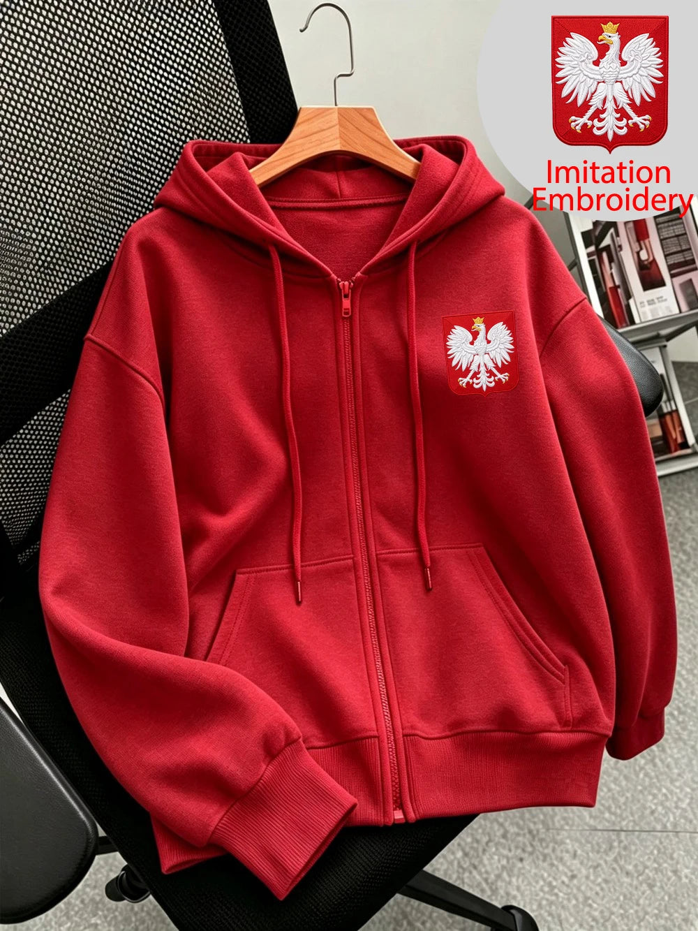 Sweat à capuche zippé imprimé hiver polonais pour femmes