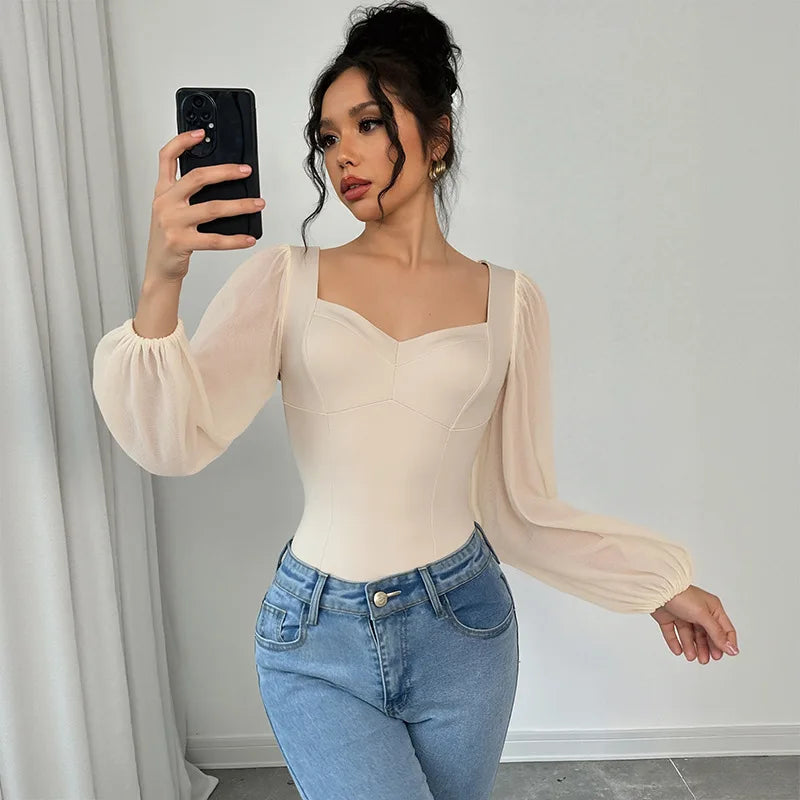 Body moulante élégante et tendance à manches longues pour femmes
