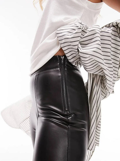 Pantalon Cheville Taille Haute en Similicuir Mat