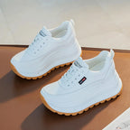 Baskets en cuir véritable blanc à plate-forme pour femmes