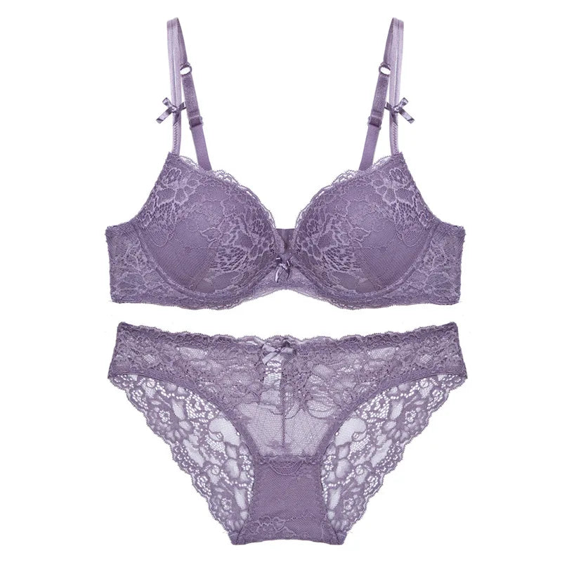 Ensemble soutien-gorge push-up et culotte brodés en dentelle pour femmes