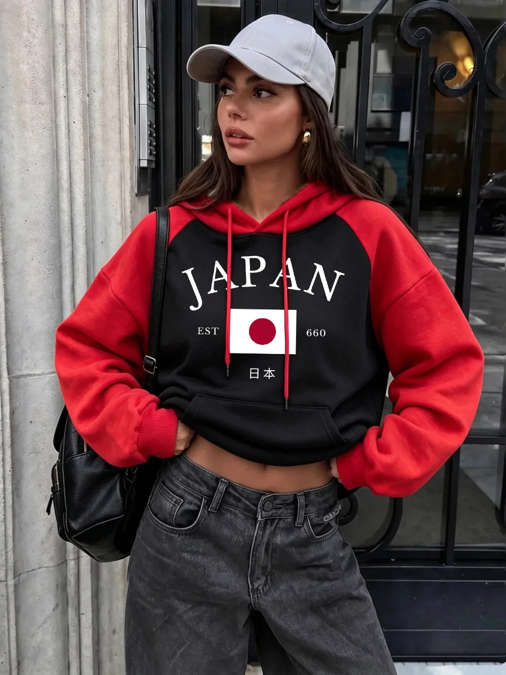 Sweat à capuche raglan imprimé Japon Est 660 pour femmes