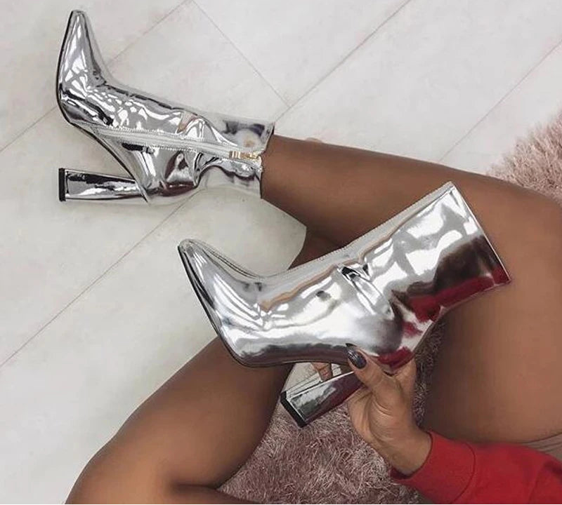 Bottines bout pointu carré talons hauts pour femme